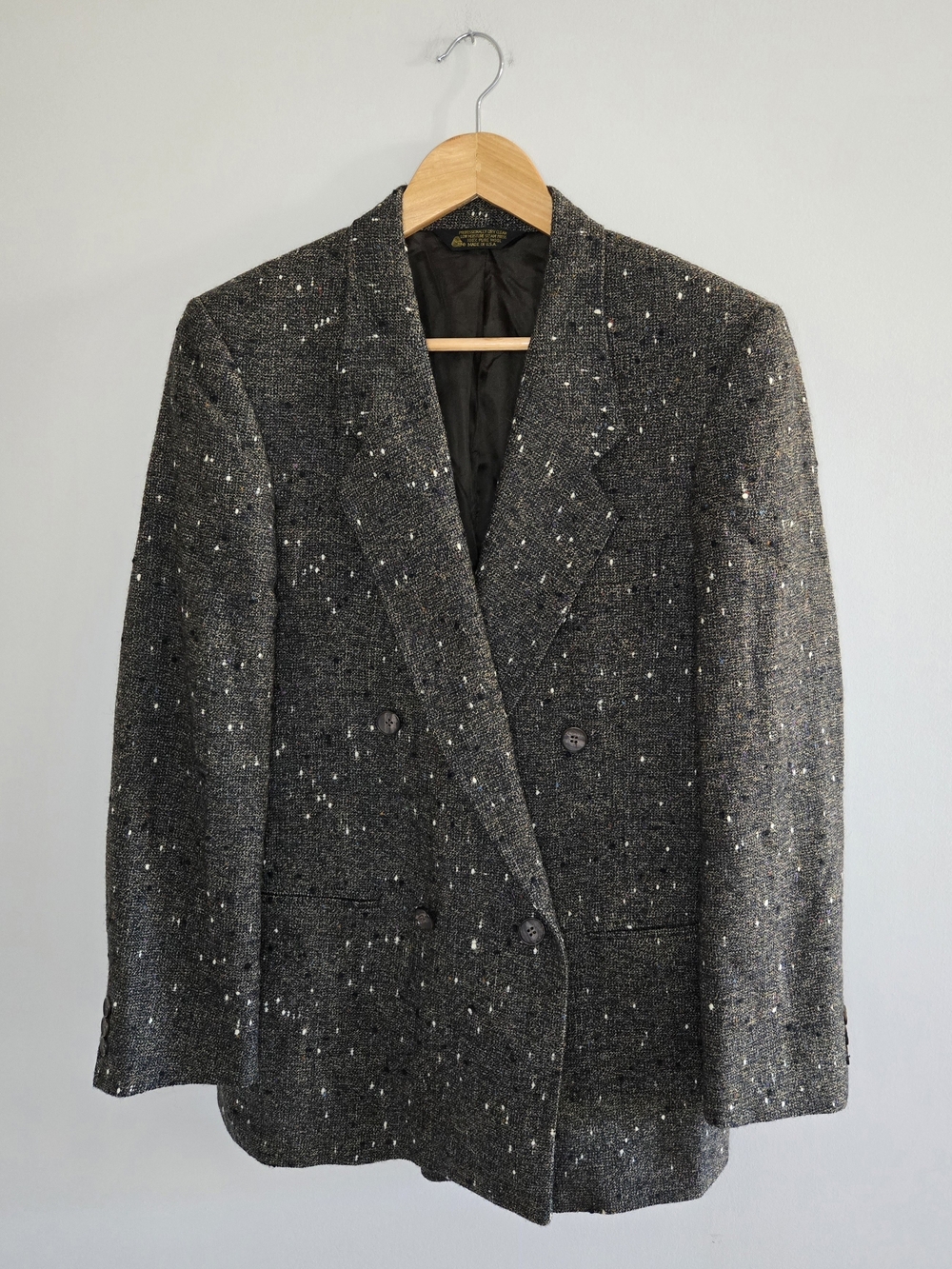 Adolfo vintage 100% wool brown beige tweed double breasted blazer, Made in USA